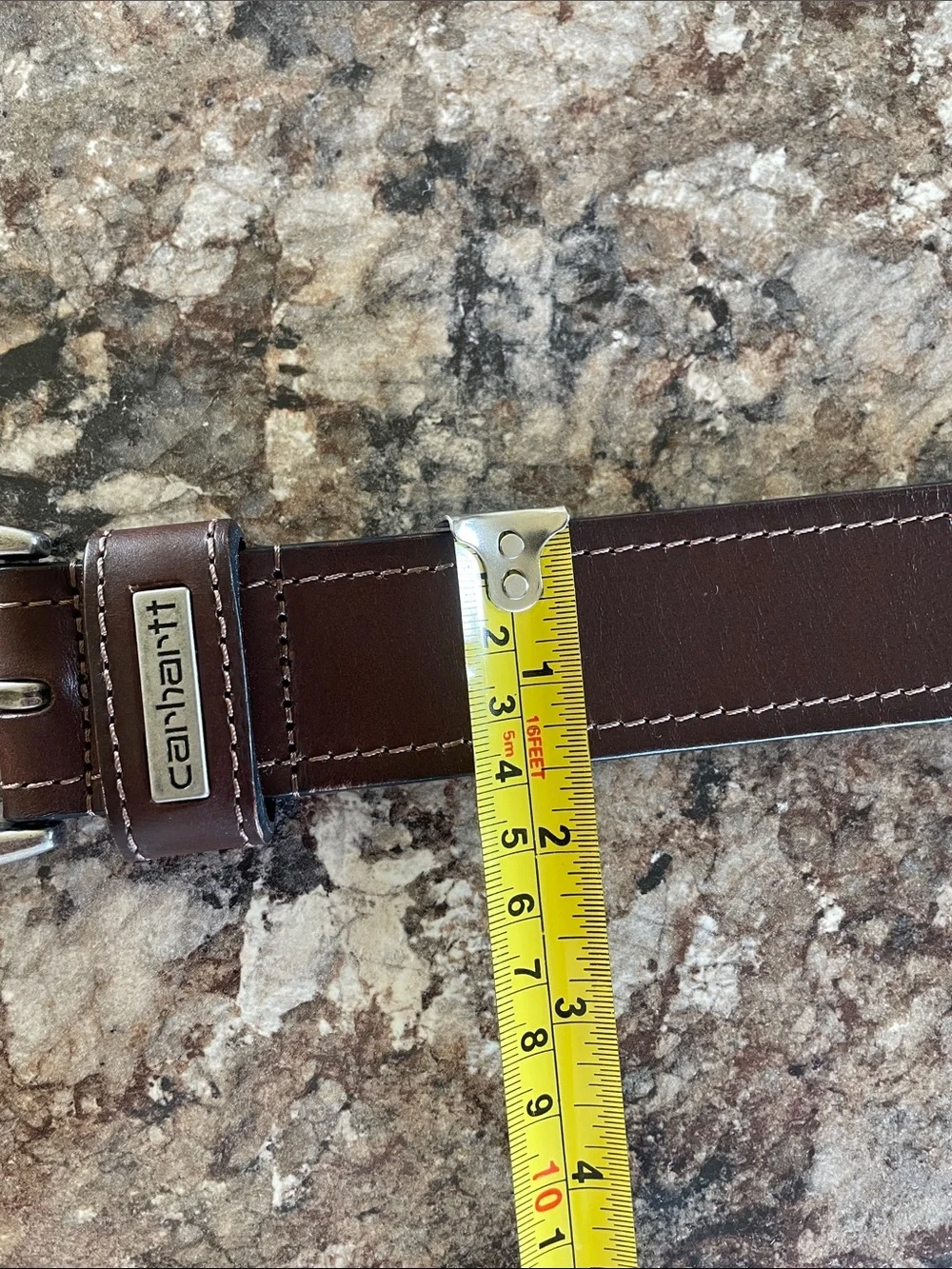 Carhartt Men's Brown Leather Roller Belt 38 Brushed Metal Buckle Western Work